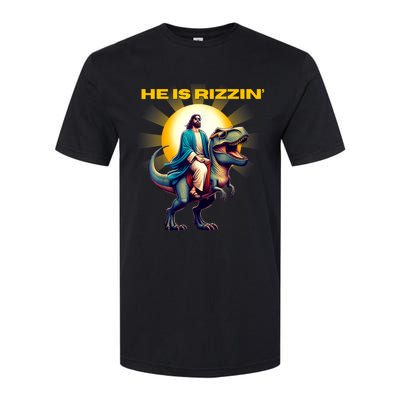 He Is Rizzen Jesus Has Rizzen Retro Christian Dinosaur Softstyle CVC T-Shirt