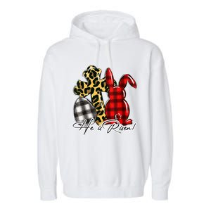 He Is Risen Christian Easter Happy Easter Day Leopard Gift Garment-Dyed Fleece Hoodie