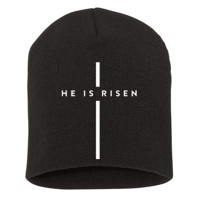 He Is Risen Cross Jesus Easter Day Christians Short Acrylic Beanie