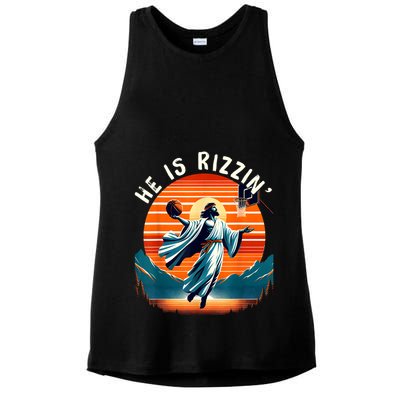 He Is Rizzin Basketball Jesus Retro Easter Christian Ladies PosiCharge Tri-Blend Wicking Tank
