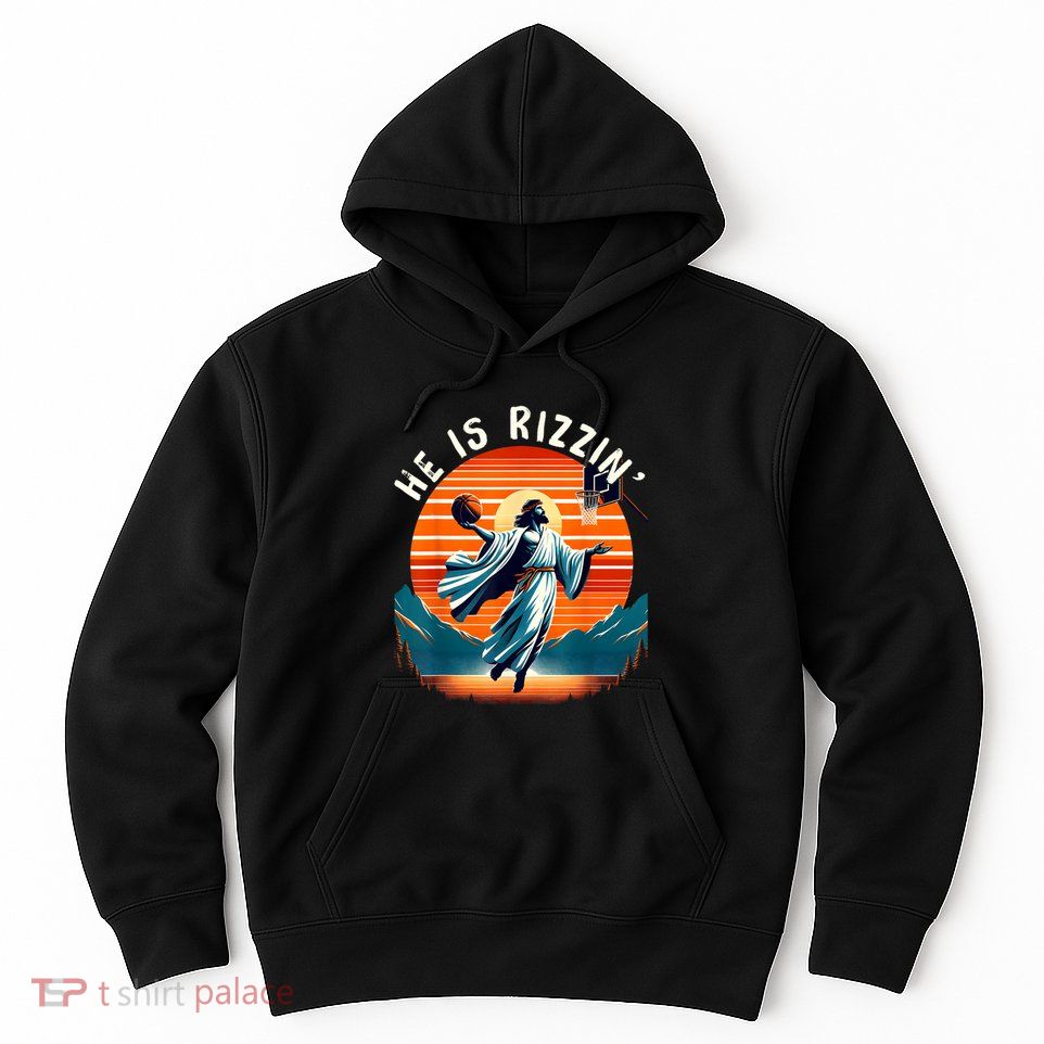He Is Rizzin Basketball Jesus Retro Easter Christian Hoodie