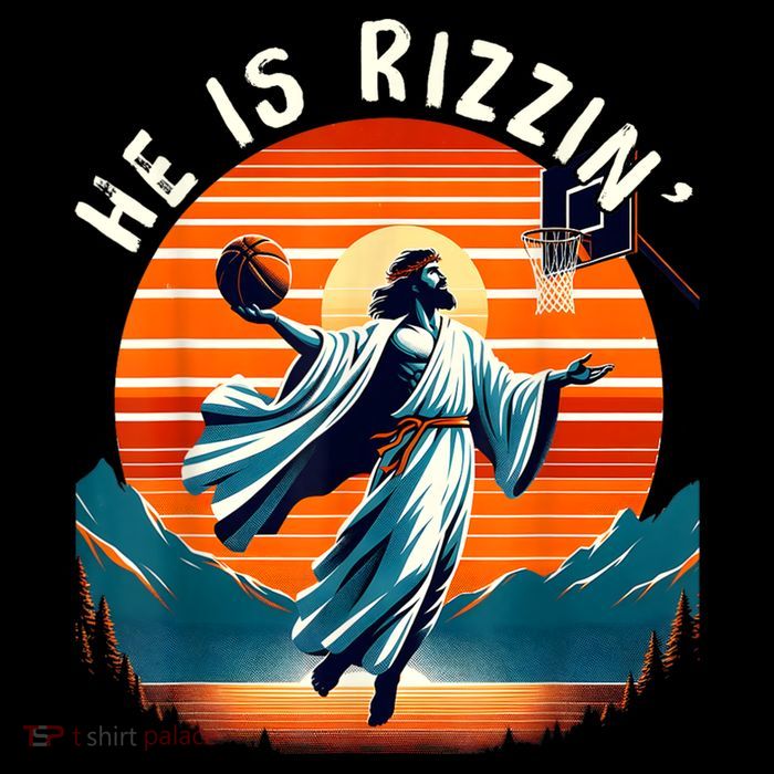 He Is Rizzin Basketball Jesus Retro Easter Christian Sweatshirt