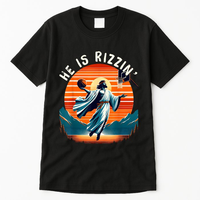 He Is Rizzin Basketball Jesus Retro Easter Christian Tall T-Shirt