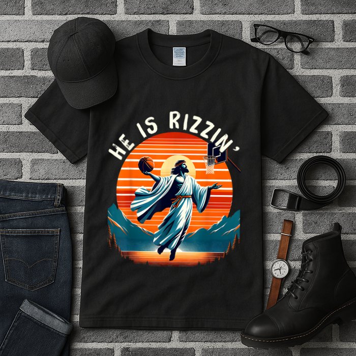He Is Rizzin Basketball Jesus Retro Easter Christian Tall T-Shirt