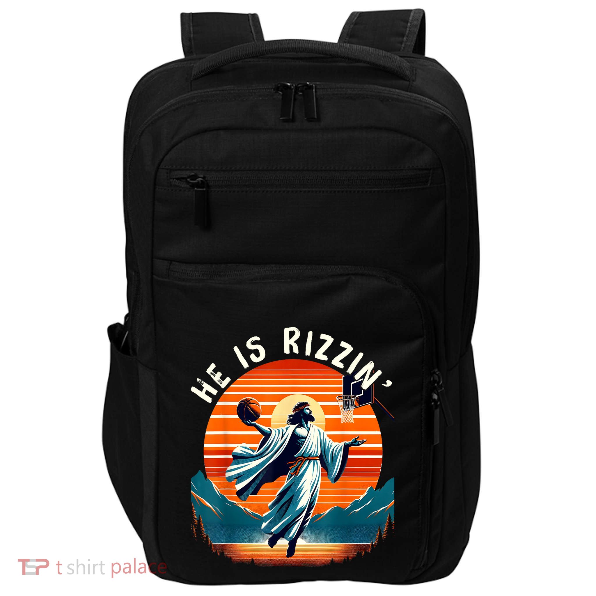 He Is Rizzin Basketball Jesus Retro Easter Christian Impact Tech Backpack
