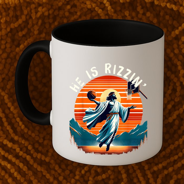 He Is Rizzin Basketball Jesus Retro Easter Christian Mug