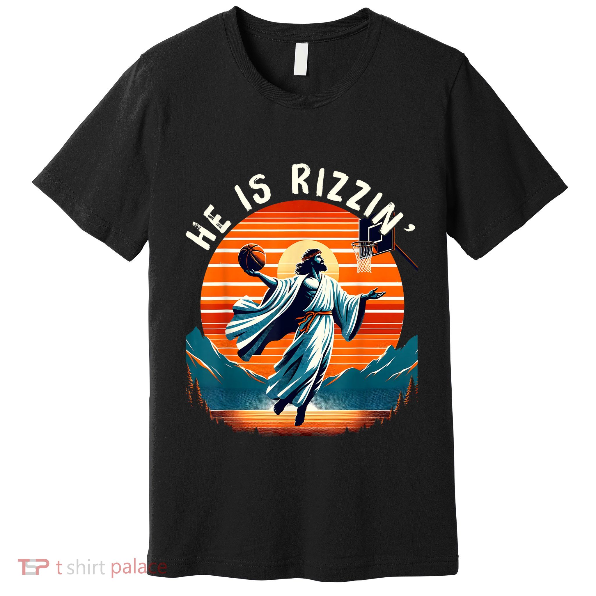 He Is Rizzin Basketball Jesus Retro Easter Christian Premium T-Shirt
