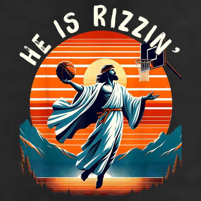 He Is Rizzin Basketball Jesus Retro Easter Christian 25L Jumbo Tote
