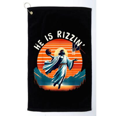 He Is Rizzin Basketball Jesus Retro Easter Christian Golf Towel