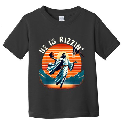 He Is Rizzin Basketball Jesus Retro Easter Christian Toddler T-Shirt