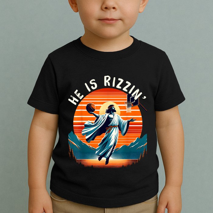 He Is Rizzin Basketball Jesus Retro Easter Christian Toddler T-Shirt