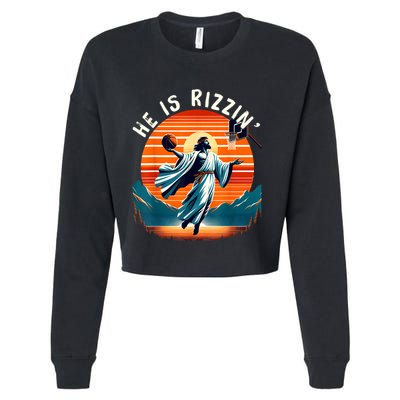 He Is Rizzin Basketball Jesus Retro Easter Christian Cropped Pullover Crew