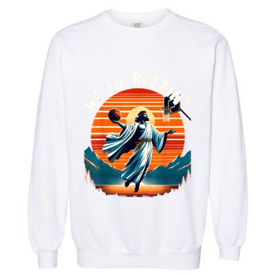 He Is Rizzin Basketball Jesus Retro Easter Christian Garment-Dyed Sweatshirt