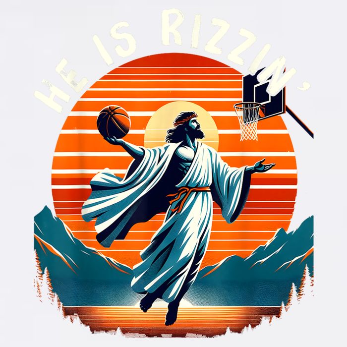 He Is Rizzin Basketball Jesus Retro Easter Christian Garment-Dyed Sweatshirt
