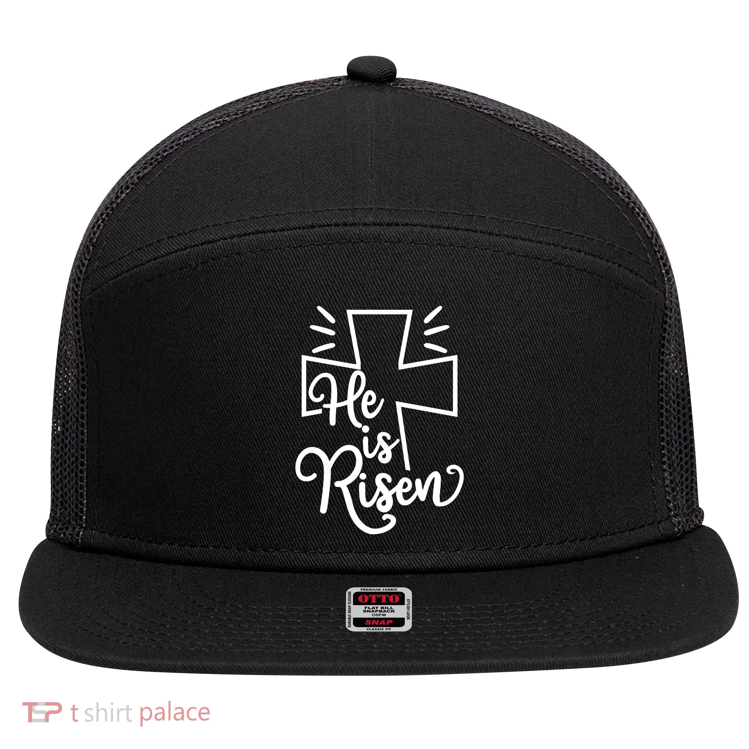 He Is Risen Jesus Cross Easter 7 Panel Mesh Trucker Snapback Hat
