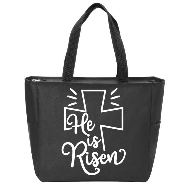 He Is Risen Jesus Cross Easter Zip Tote Bag