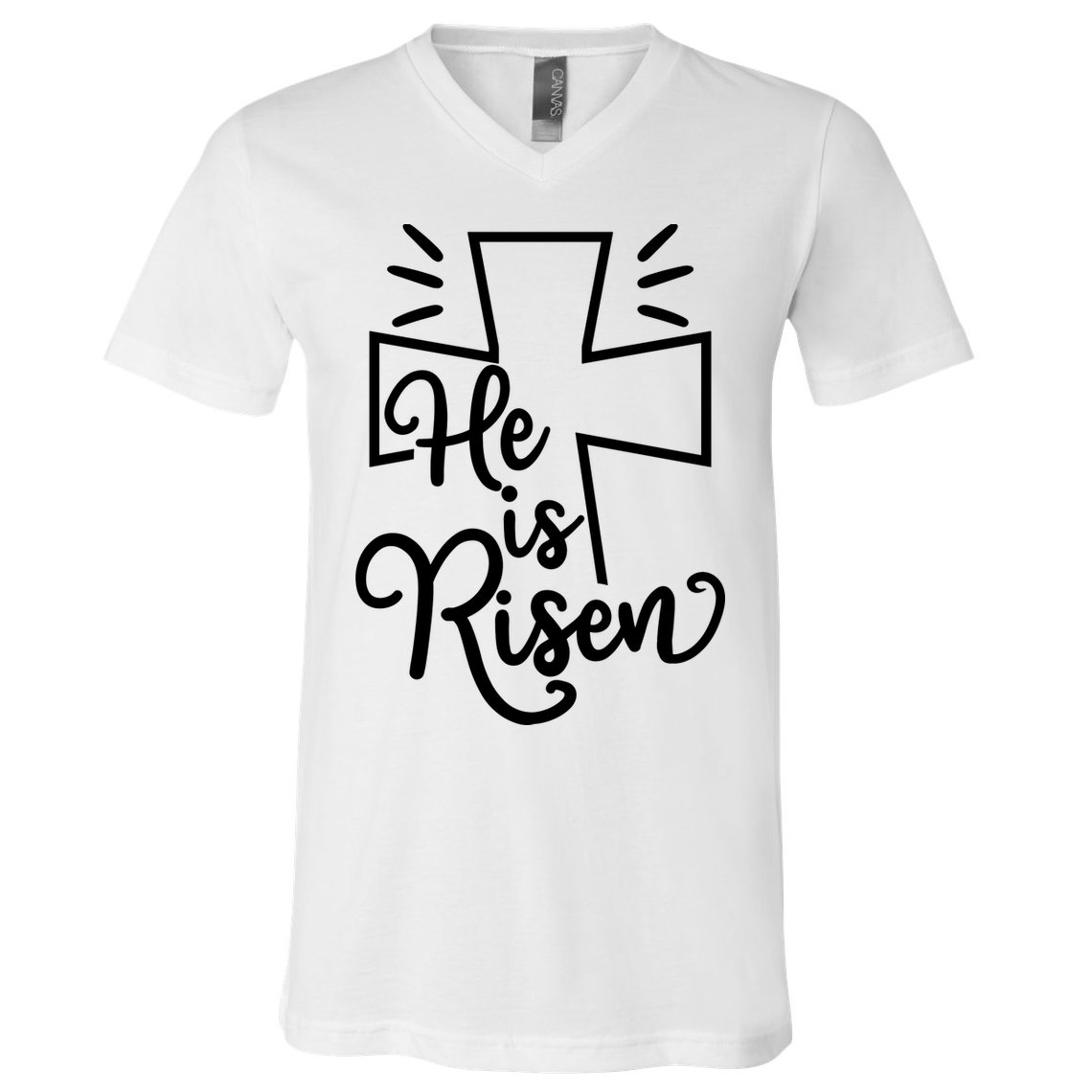 He Is Risen Jesus Cross Easter V-Neck T-Shirt