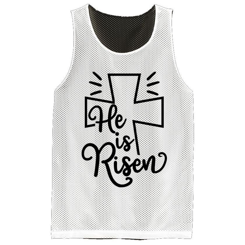He Is Risen Jesus Cross Easter Mesh Reversible Basketball Jersey Tank