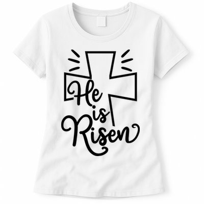 He Is Risen Jesus Cross Easter Womens T-Shirt