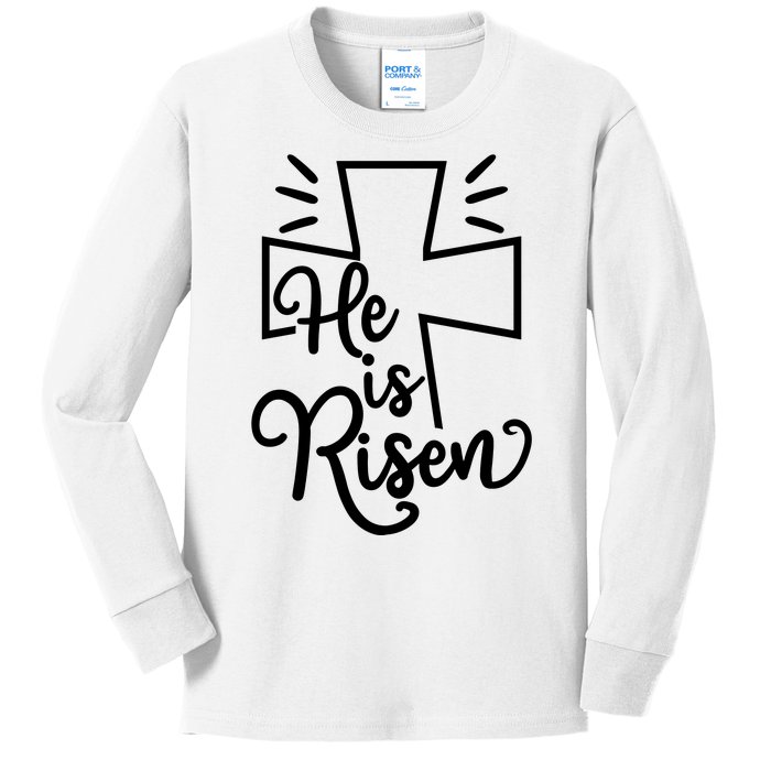 He Is Risen Jesus Cross Easter Kids Long Sleeve Shirt