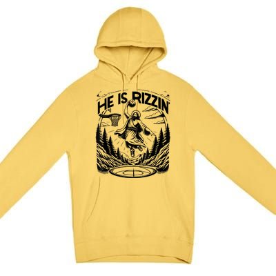 He Is Rizzin Funny Basketball Christian Religious Premium Pullover Hoodie