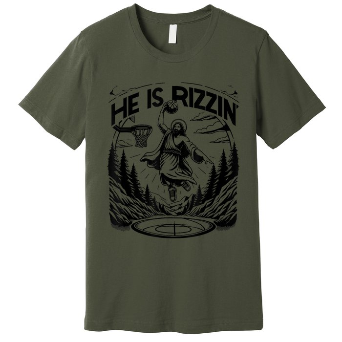 He Is Rizzin Funny Basketball Christian Religious Premium T-Shirt