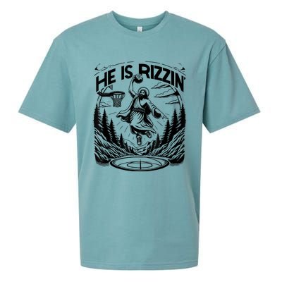 He Is Rizzin Funny Basketball Christian Religious Sueded Cloud Jersey T-Shirt