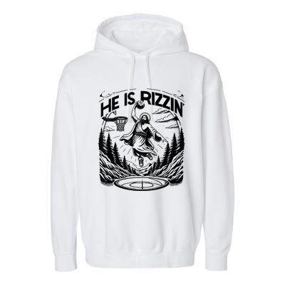 He Is Rizzin Funny Basketball Christian Religious Garment-Dyed Fleece Hoodie