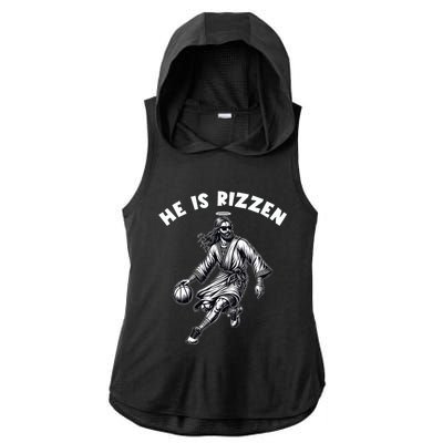 He Is Rizzen Jesus Playing Basketball Funny Easter Day Ladies PosiCharge Tri-Blend Wicking Draft Hoodie Tank