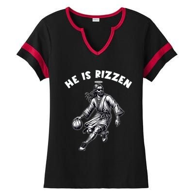 He Is Rizzen Jesus Playing Basketball Funny Easter Day Ladies Halftime Notch Neck Tee