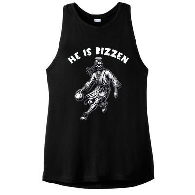 He Is Rizzen Jesus Playing Basketball Funny Easter Day Ladies PosiCharge Tri-Blend Wicking Tank