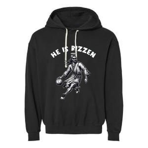 He Is Rizzen Jesus Playing Basketball Funny Easter Day Garment-Dyed Fleece Hoodie