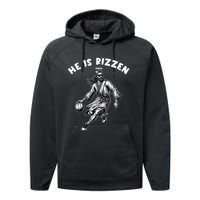 He Is Rizzen Jesus Playing Basketball Funny Easter Day Performance Fleece Hoodie