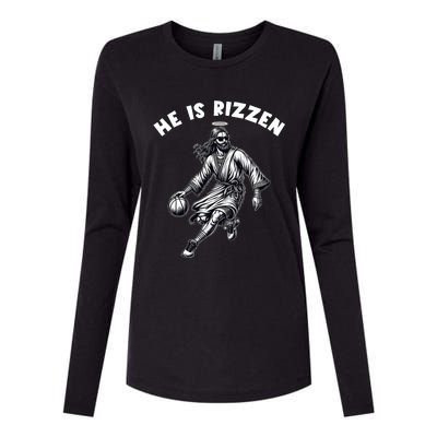 He Is Rizzen Jesus Playing Basketball Funny Easter Day Womens Cotton Relaxed Long Sleeve T-Shirt