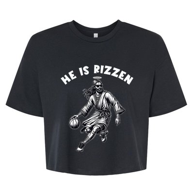 He Is Rizzen Jesus Playing Basketball Funny Easter Day Bella+Canvas Jersey Crop Tee