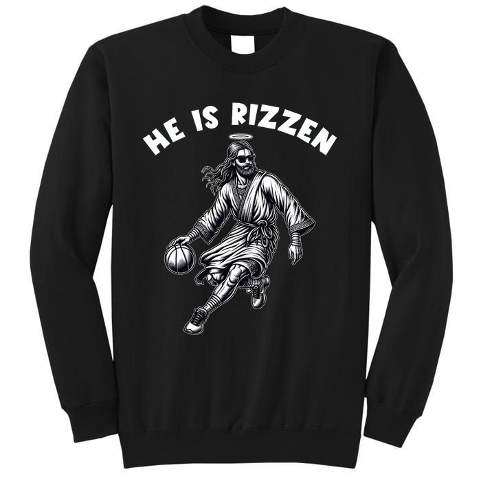 He Is Rizzen Jesus Playing Basketball Funny Easter Day Sweatshirt