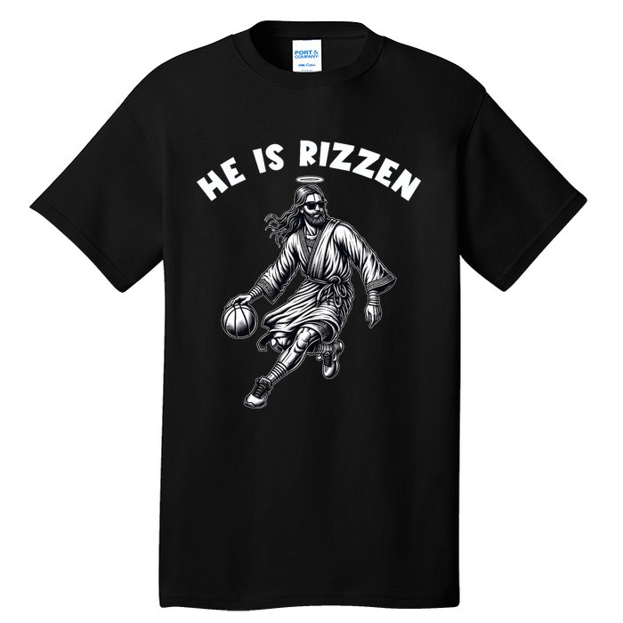 He Is Rizzen Jesus Playing Basketball Funny Easter Day Tall T-Shirt