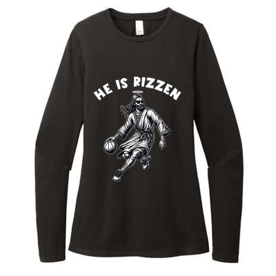 He Is Rizzen Jesus Playing Basketball Funny Easter Day Womens CVC Long Sleeve Shirt