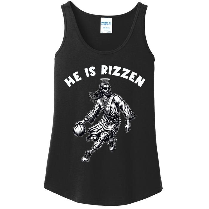 He Is Rizzen Jesus Playing Basketball Funny Easter Day Ladies Essential Tank