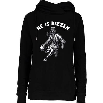 He Is Rizzen Jesus Playing Basketball Funny Easter Day Womens Funnel Neck Pullover Hood