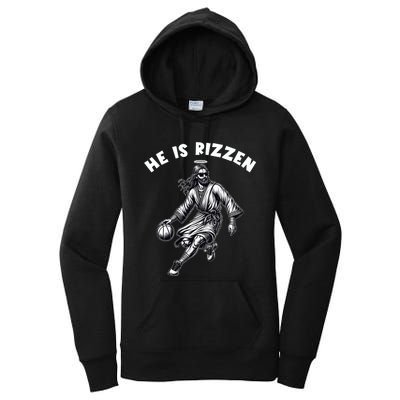 He Is Rizzen Jesus Playing Basketball Funny Easter Day Women's Pullover Hoodie