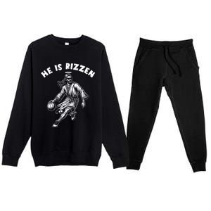 He Is Rizzen Jesus Playing Basketball Funny Easter Day Premium Crewneck Sweatsuit Set