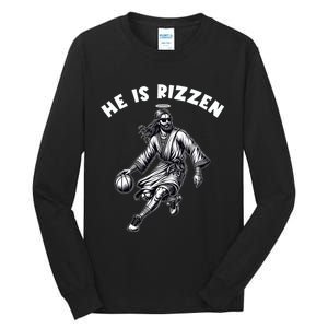 He Is Rizzen Jesus Playing Basketball Funny Easter Day Tall Long Sleeve T-Shirt