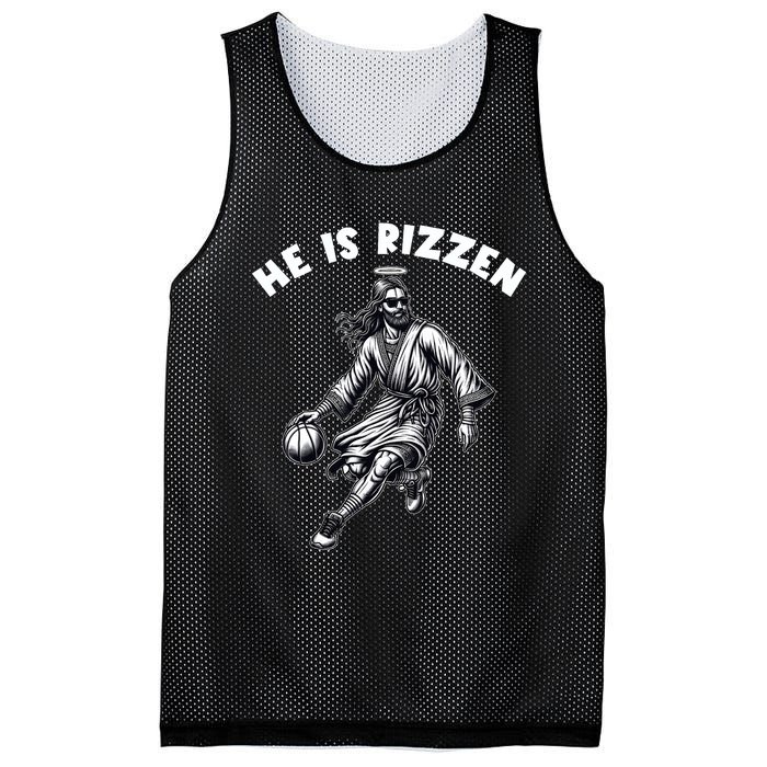 He Is Rizzen Jesus Playing Basketball Funny Easter Day Mesh Reversible Basketball Jersey Tank