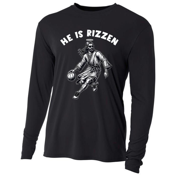 He Is Rizzen Jesus Playing Basketball Funny Easter Day Cooling Performance Long Sleeve Crew