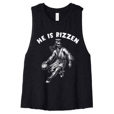 He Is Rizzen Jesus Playing Basketball Funny Easter Day Women's Racerback Cropped Tank