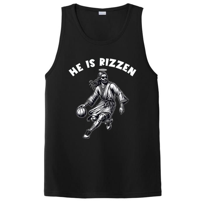 He Is Rizzen Jesus Playing Basketball Funny Easter Day PosiCharge Competitor Tank