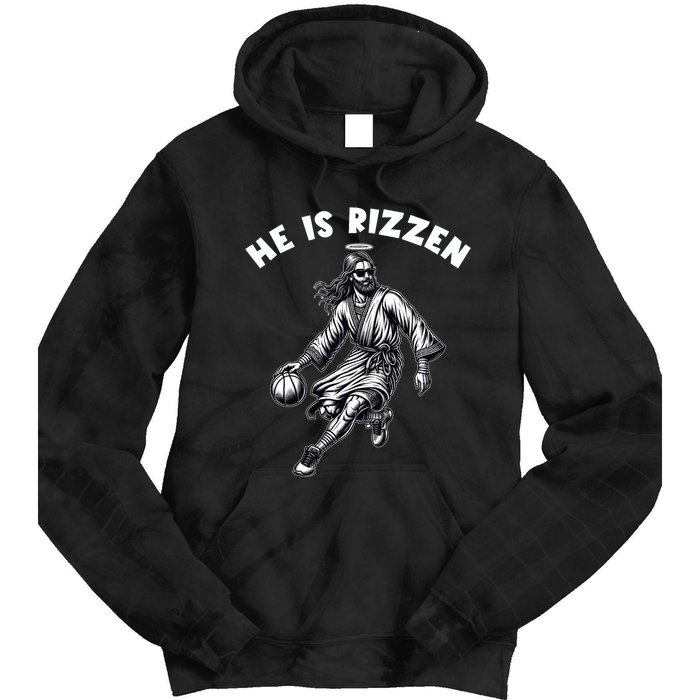 He Is Rizzen Jesus Playing Basketball Funny Easter Day Tie Dye Hoodie