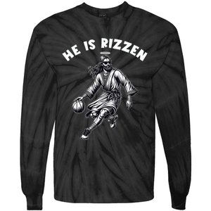 He Is Rizzen Jesus Playing Basketball Funny Easter Day Tie-Dye Long Sleeve Shirt