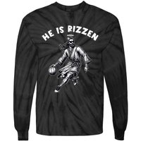 He Is Rizzen Jesus Playing Basketball Funny Easter Day Tie-Dye Long Sleeve Shirt